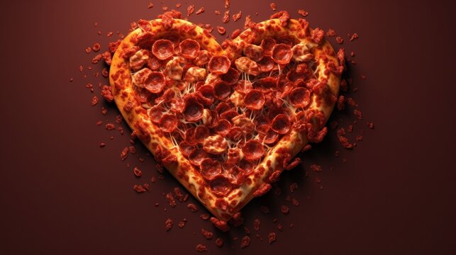 Heart-shaped pizza for Valentines Day in style AI generated illustration