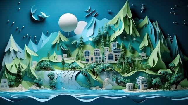 Ecology and world water day, Saving water and world Environment day, environmental protection and save earth water, Paper art