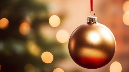 Macro shot of a single ornament hanging on a minimalistic Christmas tree AI generated illustration