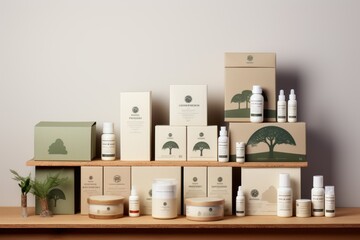 Display of various organic skincare products with eco-friendly packaging.