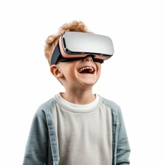 Digital Adventure: Cheerful Ginger Boy with VR Glasses in a Virtual World. Generative ai