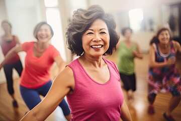 Asian Women Physical Activity Happy Backdrop Generative AI
