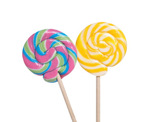 Sticks with colorful lollipops isolated on white