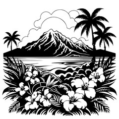 Vibrant Hawaii Scene Vector Illustration