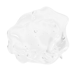 Sample of cleansing gel on light grey background, top view. Cosmetic product