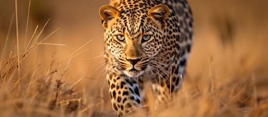 In Africa's breathtaking savannah, the spotlight of awe shifts from the graceful bird soaring through the skies to the stealthy predator, the leopard, showcasing the rich biodiversity of this
