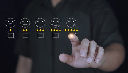 Customers evaluate the after-sales service by pressing the smiley face icon and giving a five-star...