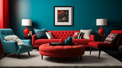 Contrasting red and turquoise create visual dynamism
