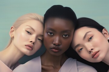 A group of three women standing next to each other. Generative AI.