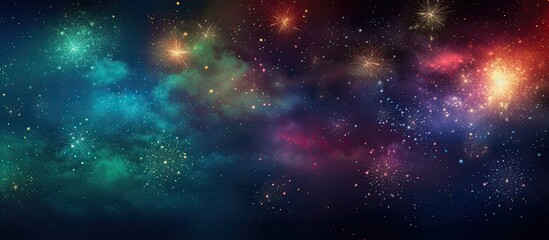 background of the colorful night sky, abstract textures emerged, complementing the festivities of the party with vibrant light, fiery fireworks, and joyous celebrations, casting a happy glow on the