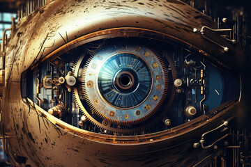 eyeball close-up with yellow pupil scanning an eye, illustration painting - obrazy, fototapety, plakaty