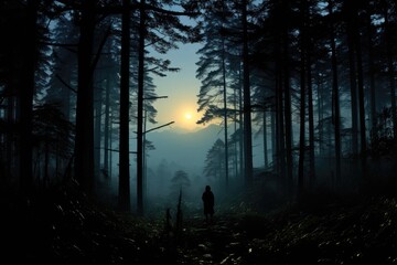 Fototapeta premium Solitary Figure Amidst the Mystical Greenery Generative AI