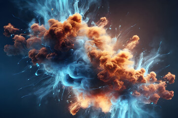 the futuristic technology blue smoke explosion background design with glowing particles
