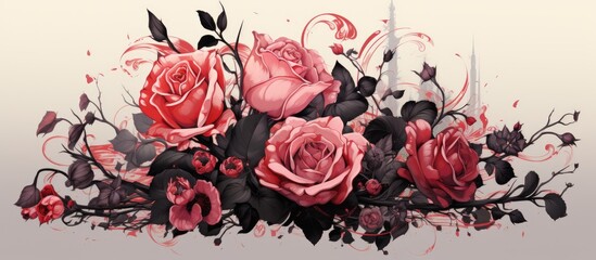 In his mesmerizing design, the talented artist skillfully combined illustration and delicate roses, using them as a symbol of love, beauty, and resilience; each blume delicately crafted, the clip-art