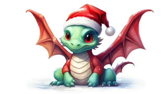 Cute Christmas dragon illustration isolated white background AI generated illustration