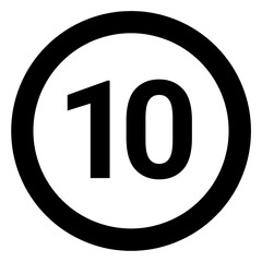 limit sign, number 10 rounded with circle 