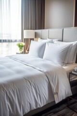 Modern luxury hotel room with comfortable bedding   AI generated illustration