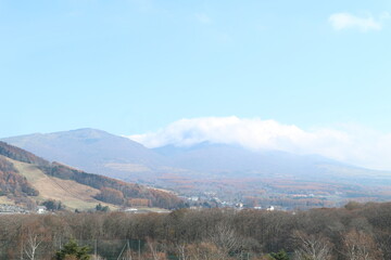 Beautiful skiing and autumn leaves mountains in Japan's Nagano Prefecture.