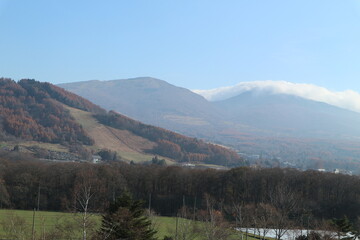 Beautiful skiing and autumn leaves mountains in Japan's Nagano Prefecture.