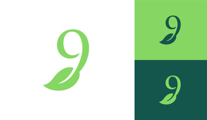 Number 9 with leaf logo design