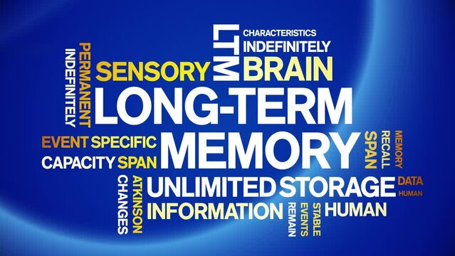 Long-Term Memory animated tag word cloud;text design animation kinetic typography seamless loop.