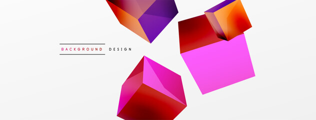 3d cubes vector abstract background. Composition of 3d square shaped basic geometric elements. Trendy techno business template for wallpaper, banner, background or landing