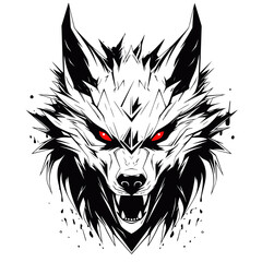 Wolf Demon Monster Fire Scary Head Graphic Design Logo Line Art Abstract