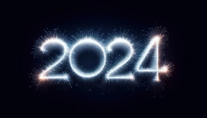 Happy new year 2024 typography in sparkling light style