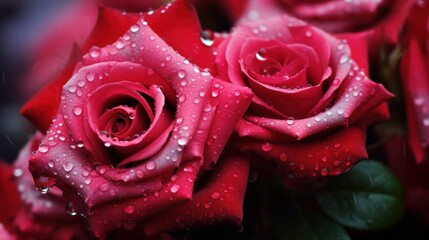Red and pink roses with dew drops   AI generated illustration