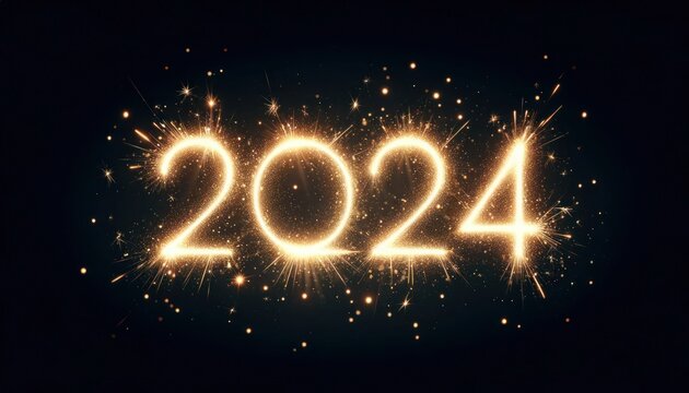 Happy new year 2024 typography in sparkling light style