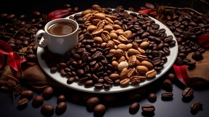 Roasted beans of tasteful coffee arrangement AI generated illustration