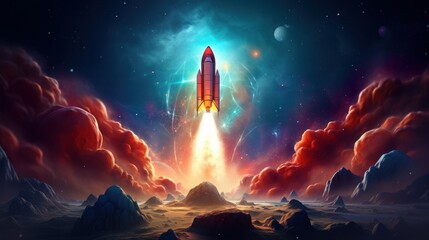Rocket flying through space AI generated illustration
