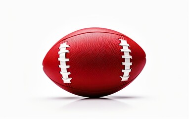 Super bowl poster. Traditional American football icon with laces and white stripes isolated on white background. Red and white leather equipment. Rugby ball. AI Generative