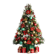 Christmas tree decoration with gift underneath transparent background