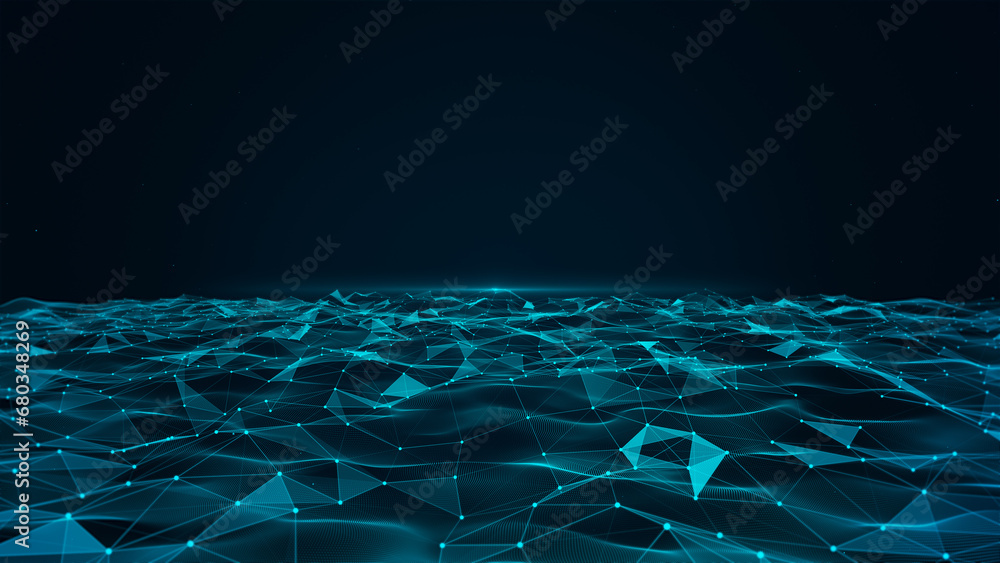 Wall mural 4k digital network polygonal plexus abstract background