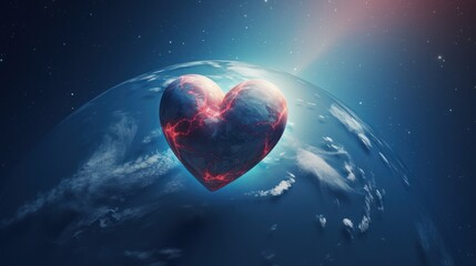 Naklejka na ściany i meble Valentines Day in space with Earth in the shape of a heart AI generated illustration