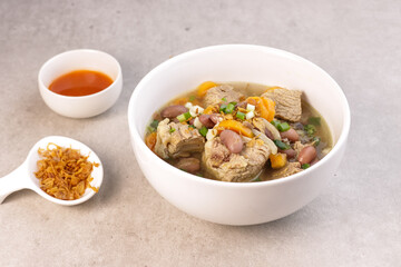 Sup Kacang Merah or Red Bean Beef Soup is Clear Soup with Red Bean, Beef Slices and Vegetables.