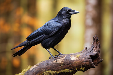 American crow on tree branch - obrazy, fototapety, plakaty