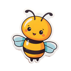 Cartoon Illustration of a Friendly Kawaii Bee with a Cheerful Expression and Detailed Wings on a Transparent Background, Perfect for Educational and Environmental Themes
