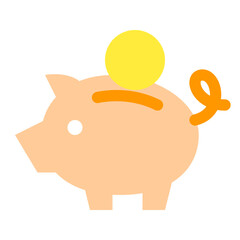 金融、ブタ、貯金箱を表すカラースタイルのアイコン