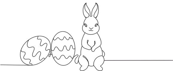easter rabbit egg line art style vector with transparent background 
