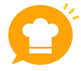 シンプルなオレンジ色のコック帽と吹き出し