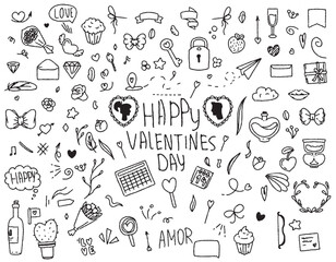 doodle set valentine's day. Illustrations for the holiday, large vector set.