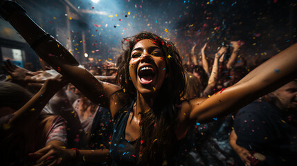 Couple celebrating at a New Year’s Eve Party - confetti - formal dress - happy joy - party - dance - dancing - celebration - ball 