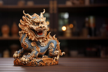 Fototapeta na wymiar Figurine of a Chinese dragon with copy space. Generative AI image.