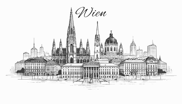Wien Skyline Panorama - Vektor-Illustration