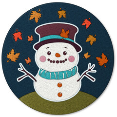 Snowman with leaves in circle patchwork - Winter Wonderland DIY Craft Kit - Quilted Snowman Graphics.