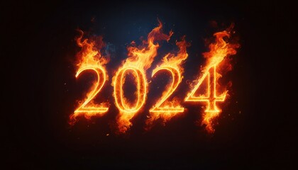 Happy new year 2024 in fire burning style