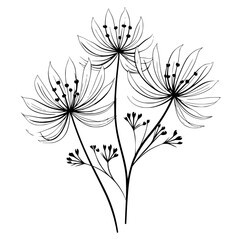 Flower Plant Twig Beautiful Fragrant Blooms Wallpaper Design Abstract Line Art Background Graphic