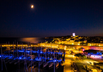 Sunset view of Antibes, a resort town between Cannes and Nice on the French Riviera